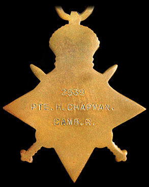Back detail of 1914/15 Star, Cambridgeshire Regiment